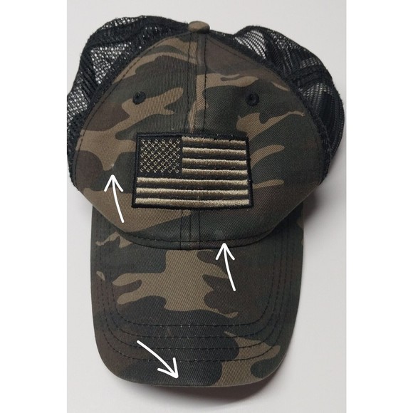 USA Flag Patch Camo Baseball Cap Hat Mens Green Brown Adjustable Soft Mesh Vent - Picture 9 of 16